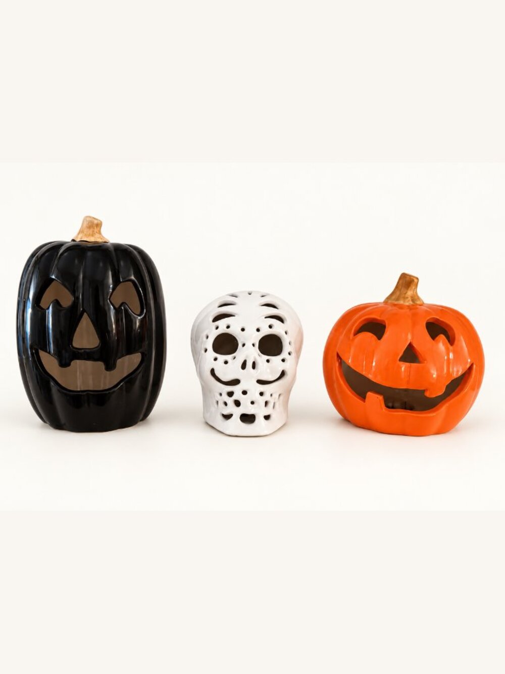 Target Halloween Ceramic Light-Up Pumpkins & Skull Set of 3 Color Changing LED